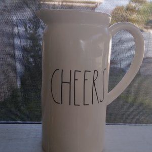 NWT Rae Dunn Ivory CHEERS Pitcher with Black Script